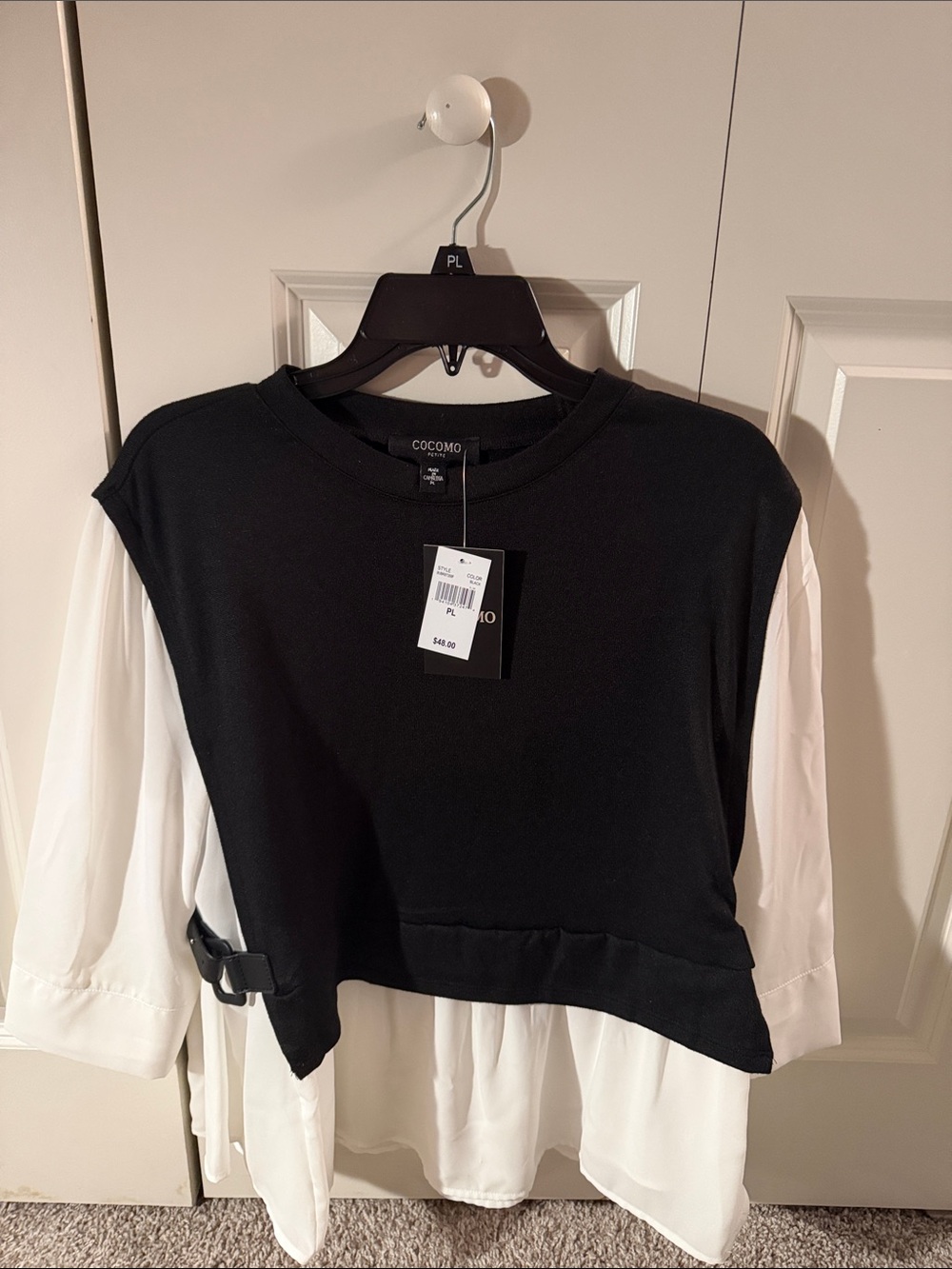 NWT COCOMO petite 2 in 1 top. Sheer underneath with size buckle detail. Size PL.